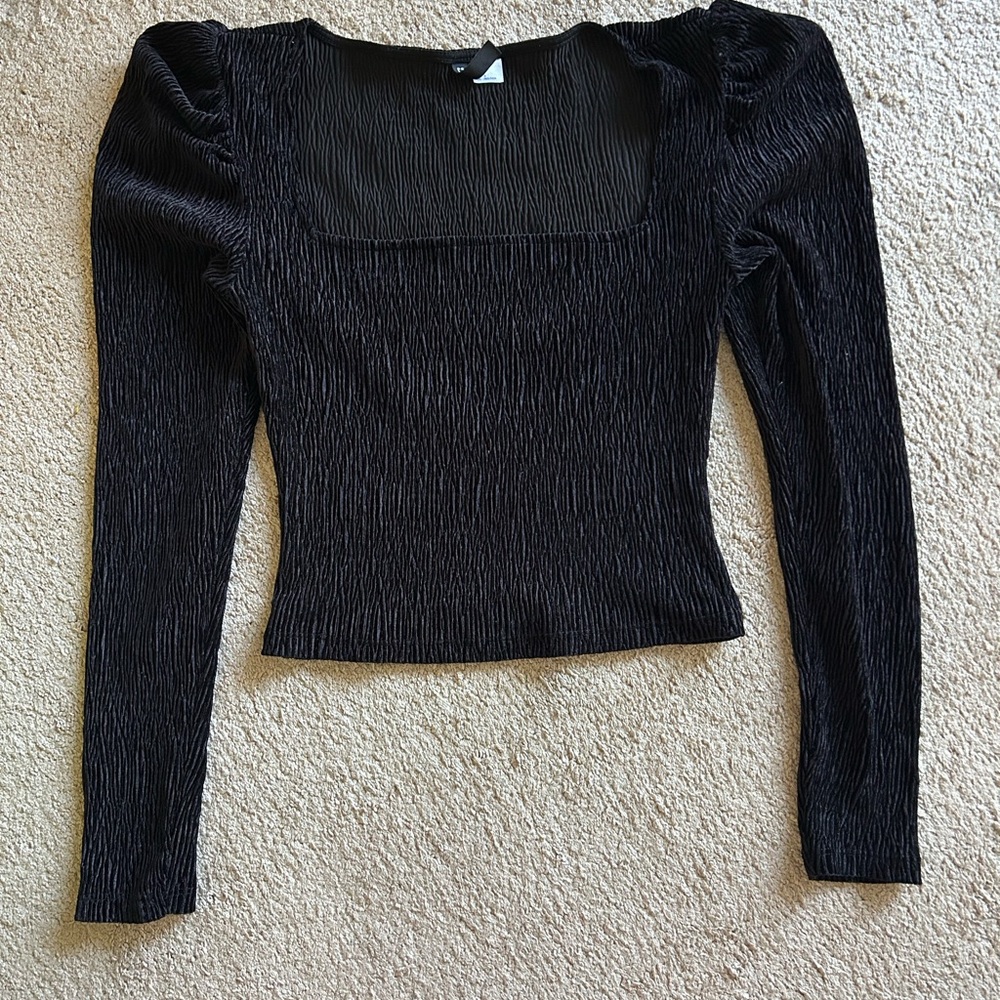 H&M Black Square-Neck Long Sleeve Ruched Top